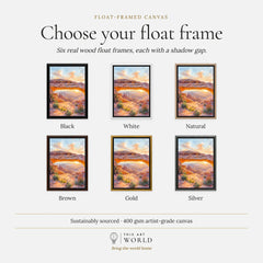 Canyonlands National Park Mesa Arch at sunrise watercolour art print, float frame colour options for the framed canvas