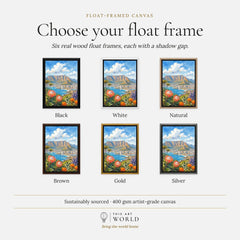 Cape Town Table Mountain bay with proteas watercolour art print, float frame colour options for the framed canvas