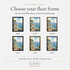 Capri Faraglioni rocks watercolour art print, float frame colour options for the framed canvas