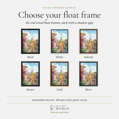 Cartagena colonial old town street watercolour art print, float frame colour options for the framed canvas