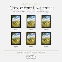 Chilterns rolling chalk hills watercolour art print, float frame colour options for the framed canvas
