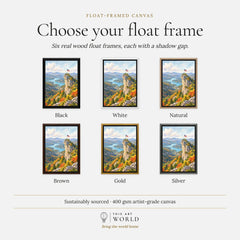 Chimney Rock State Park Chimney Rock above Lake Lure watercolour art print, float frame colour options for the framed canvas