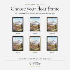 Denali National Park snow-capped Denali peak watercolour art print, float frame colour options for the framed canvas