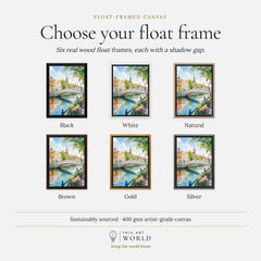 Dublin Ha'penny Bridge on the Liffey watercolour art print, float frame colour options for the framed canvas