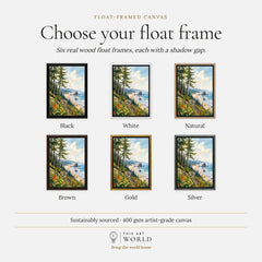 Ecola State Park Cannon Beach sea stacks watercolour art print, float frame colour options for the framed canvas