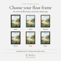 Everglades National Park herons in the wetlands watercolour art print, float frame colour options for the framed canvas