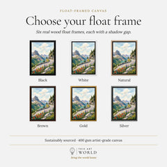 Glacier National Park Going-to-the-Sun Road watercolour art print, float frame colour options for the framed canvas