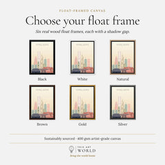Hong Kong city skyline art print, float frame colour options for the framed canvas