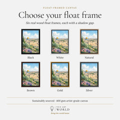 Jerusalem Dome of the Rock and Old City walls watercolour art print, float frame colour options for the framed canvas