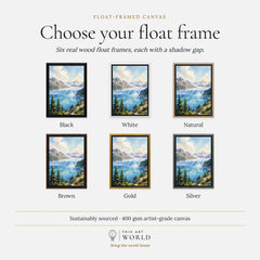 Kenai Fjords tidewater glacier and fjord watercolour art print, float frame colour options for the framed canvas