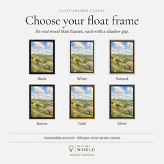 Kent Downs chalk downs and orchard blossom watercolour art print, float frame colour options for the framed canvas