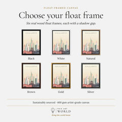 Kuala Lumpur city skyline art print, float frame colour options for the framed canvas