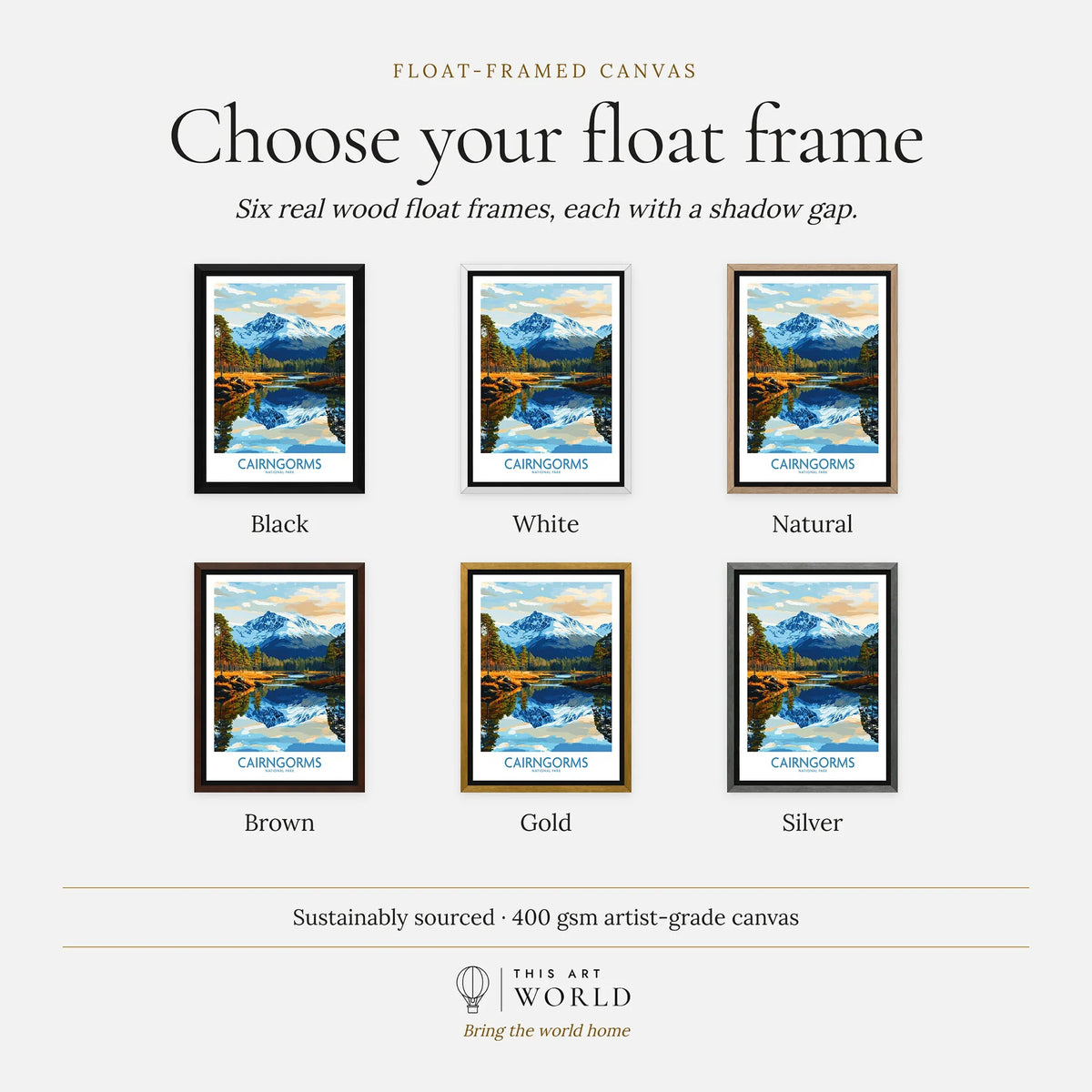 Cairngorms Poster National Park - framed canvas float frame colour options