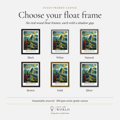 Machu Picchu Travel Poster - framed canvas float frame colour options