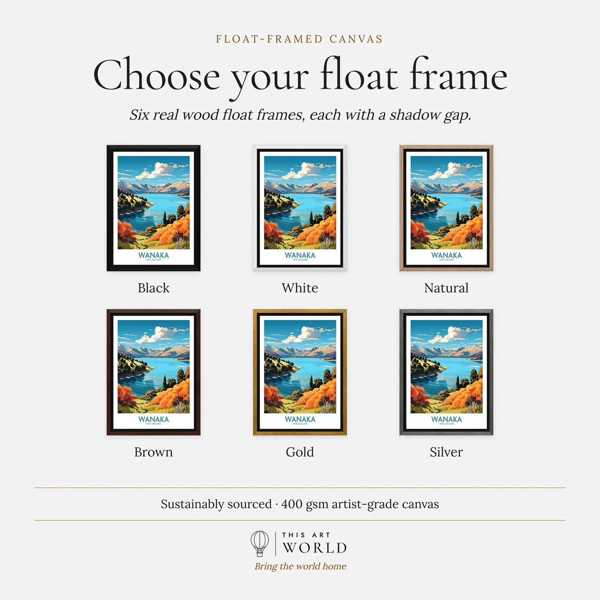 Wanaka Travel Poster New Zealand - framed canvas float frame colour options