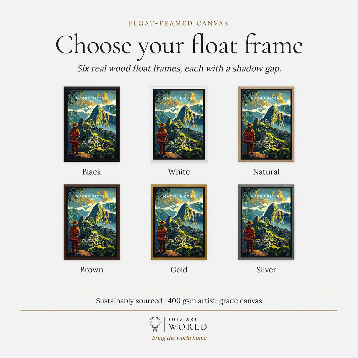 Machu Picchu Poster - framed canvas float frame colour options