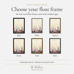 Madrid city skyline art print, float frame colour options for the framed canvas