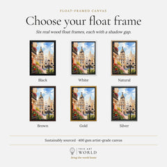 Madrid Metropolis building on Gran Vía watercolour art print, float frame colour options for the framed canvas