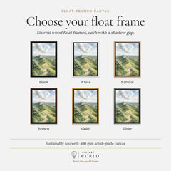 Malvern Hills ridge path watercolour art print, float frame colour options for the framed canvas
