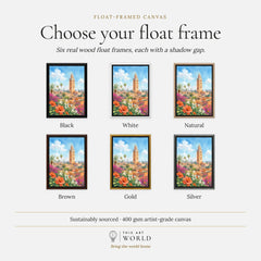 Marrakech Koutoubia Mosque watercolour art print, float frame colour options for the framed canvas