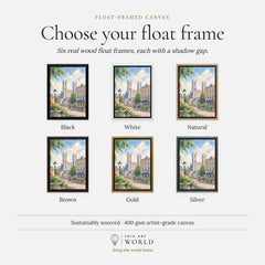 Montreal Notre-Dame Basilica in Old Montreal watercolour art print, float frame colour options for the framed canvas