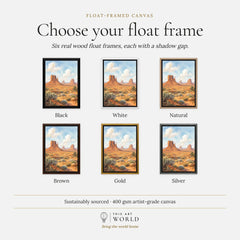 Monument Valley the Mittens buttes watercolour art print, float frame colour options for the framed canvas