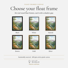 New River Gorge National Park New River Gorge Bridge watercolour art print, float frame colour options for the framed canvas