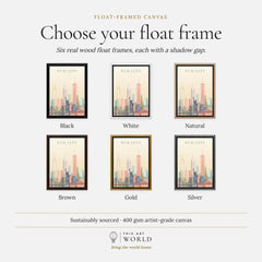 New York city skyline art print, float frame colour options for the framed canvas