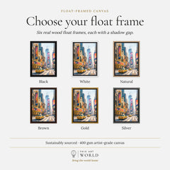 New York Times Square and yellow cabs watercolour art print, float frame colour options for the framed canvas