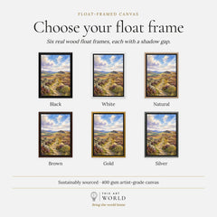North Pennines moorland path and stone wall watercolour art print, float frame colour options for the framed canvas
