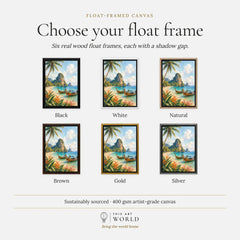 Phuket longtail boats and limestone cliffs watercolour art print, float frame colour options for the framed canvas