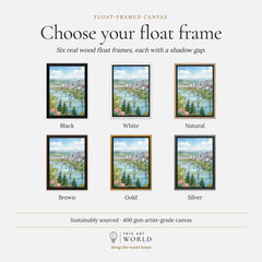 Portland Mount Hood and Willamette bridges watercolour art print, float frame colour options for the framed canvas