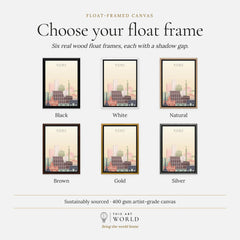 Rome city skyline art print, float frame colour options for the framed canvas