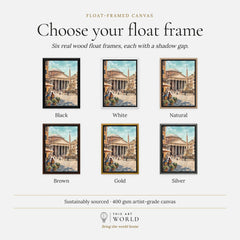 Rome Pantheon and piazza fountain watercolour art print, float frame colour options for the framed canvas