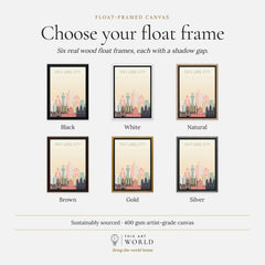 Salt Lake City city skyline art print, float frame colour options for the framed canvas