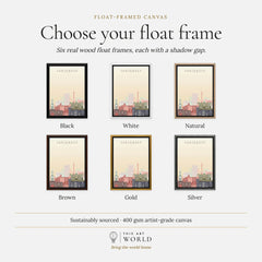 Santander city skyline art print, float frame colour options for the framed canvas