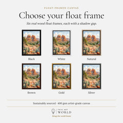 Sedona Cathedral Rock watercolour art print, float frame colour options for the framed canvas