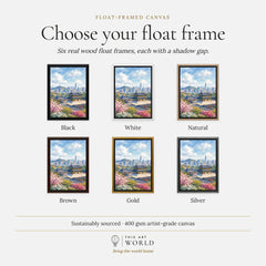 Seoul Gyeongbokgung Palace and skyline watercolour art print, float frame colour options for the framed canvas