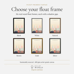 Shanghai city skyline art print, float frame colour options for the framed canvas