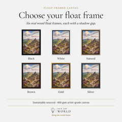 Shropshire Hills Stiperstones rocky ridge watercolour art print, float frame colour options for the framed canvas