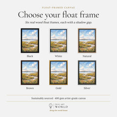 Solway Coast salt marsh estuary watercolour art print, float frame colour options for the framed canvas