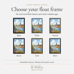 Stockholm Gamla Stan waterfront watercolour art print, float frame colour options for the framed canvas