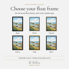 Strangford Lough islands and sailing boats watercolour art print, float frame colour options for the framed canvas