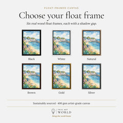 Tenby pastel harbour houses and beach watercolour art print, float frame colour options for the framed canvas