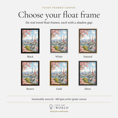 Tokyo Tokyo Tower, Skytree and Mount Fuji watercolour art print, float frame colour options for the framed canvas