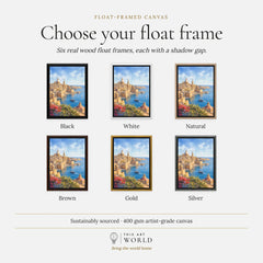 Valletta Grand Harbour and domes watercolour art print, float frame colour options for the framed canvas