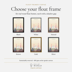 Venice city skyline art print, float frame colour options for the framed canvas