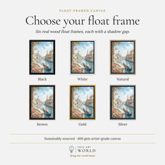 Venice Grand Canal, Salute dome and gondola watercolour art print, float frame colour options for the framed canvas