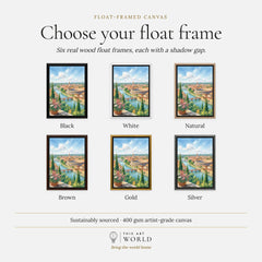 Verona Arena and Adige river watercolour art print, float frame colour options for the framed canvas