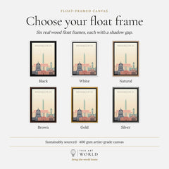 Washington DC city skyline art print, float frame colour options for the framed canvas